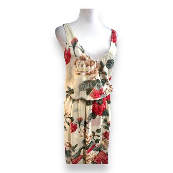 SHOW ME YOUR MUMU Ivory sheer Rose Floral Plunge Neckline & Back MAXIDRESS SZ M - Picture 4 of 16